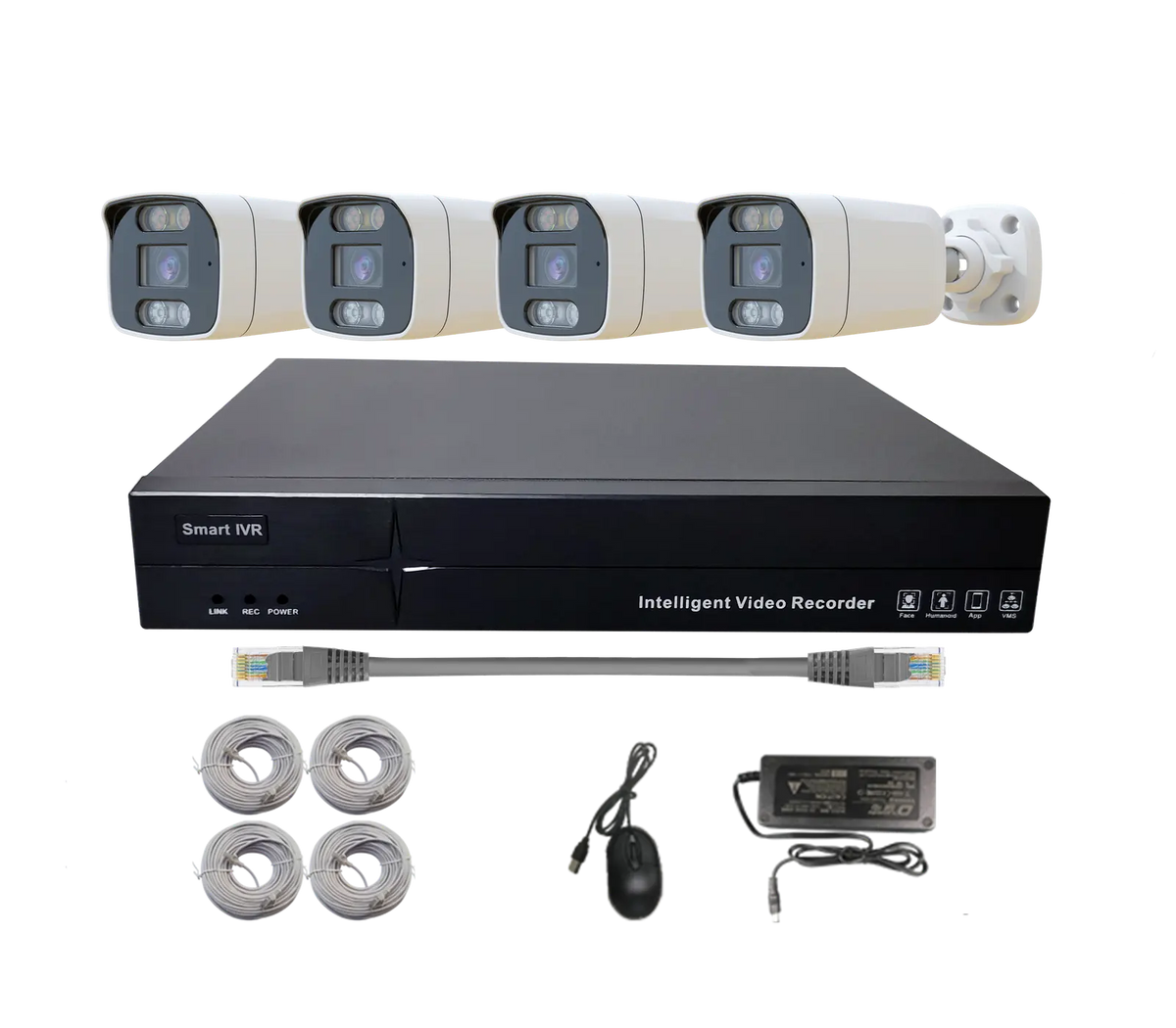 Smart four-camera PoE security system with NVR, 1TB HDD and camera options